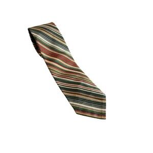 Polo Ralph Lauren Mens Silk Striped Tie Fall Colors Green Red Tan Blue Necktie